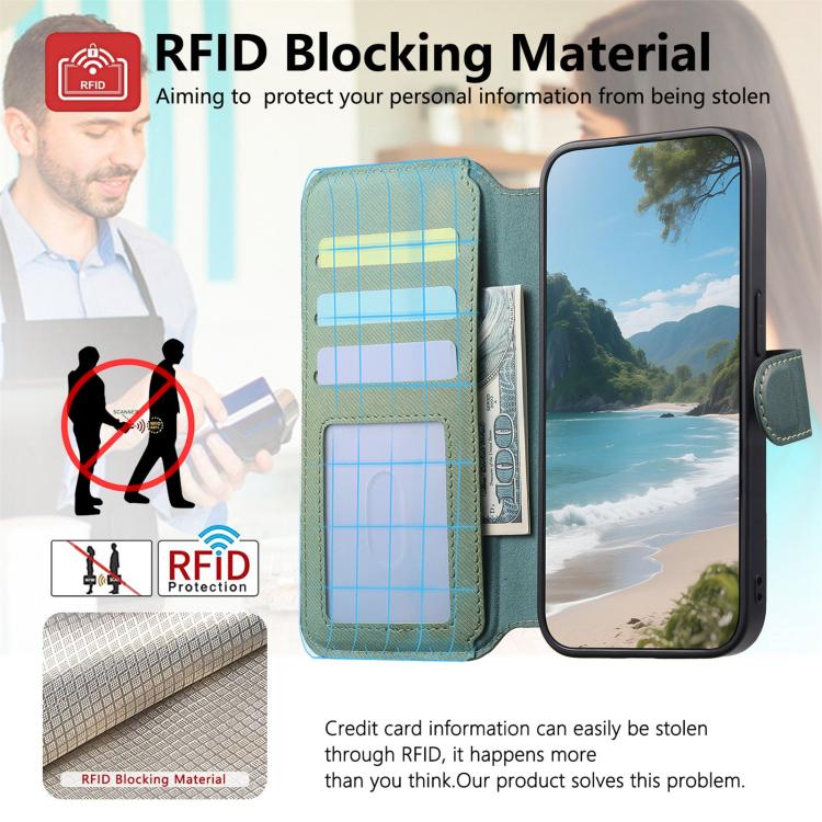 For iPhone 15 Plus Twill Fabric MagSafe RFID Anti-theft Zipper Wallet Leather Phone Case