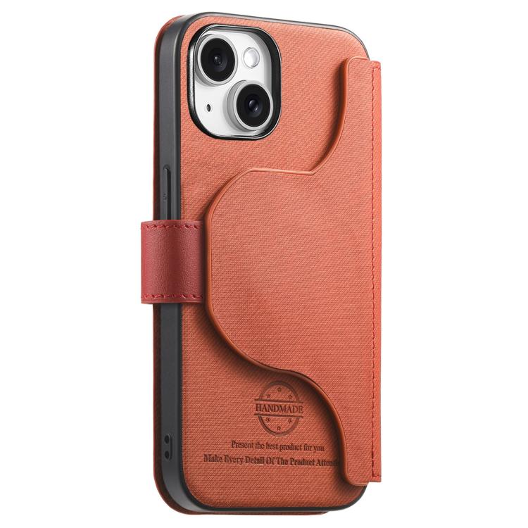 For iPhone 15 Twill Fabric MagSafe RFID Anti-theft Zipper Wallet Leather Phone Case