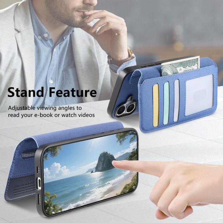 For iPhone 14 Plus Twill Fabric MagSafe RFID Anti-theft Zipper Wallet Leather Phone Case