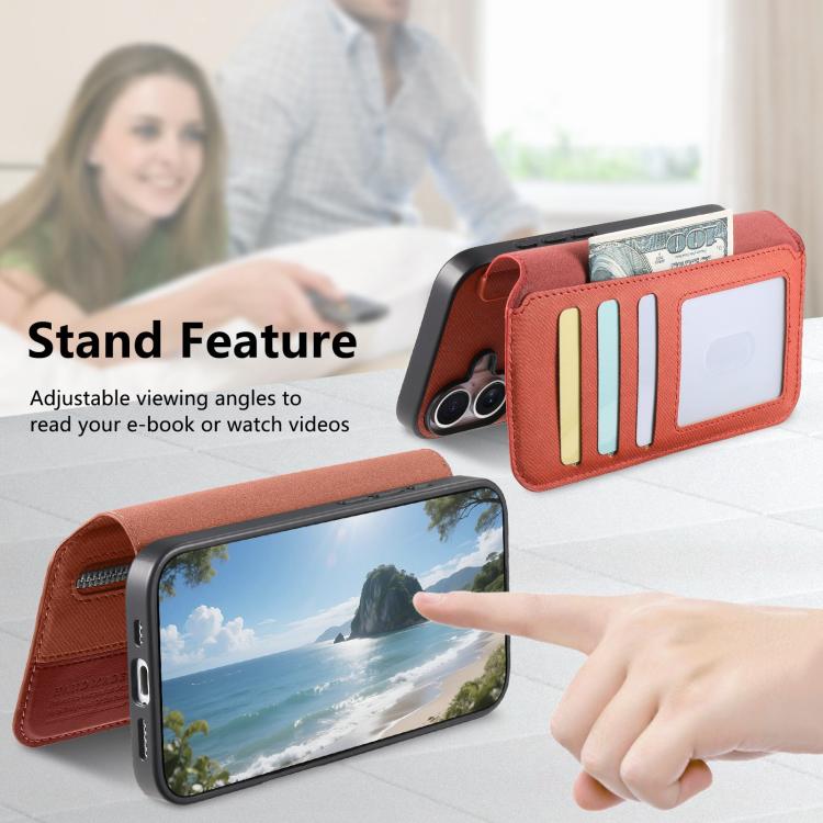 For iPhone 14 Plus Twill Fabric MagSafe RFID Anti-theft Zipper Wallet Leather Phone Case
