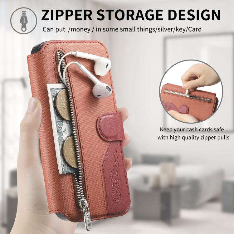 For iPhone 14 Twill Fabric MagSafe RFID Anti-theft Zipper Wallet Leather Phone Case