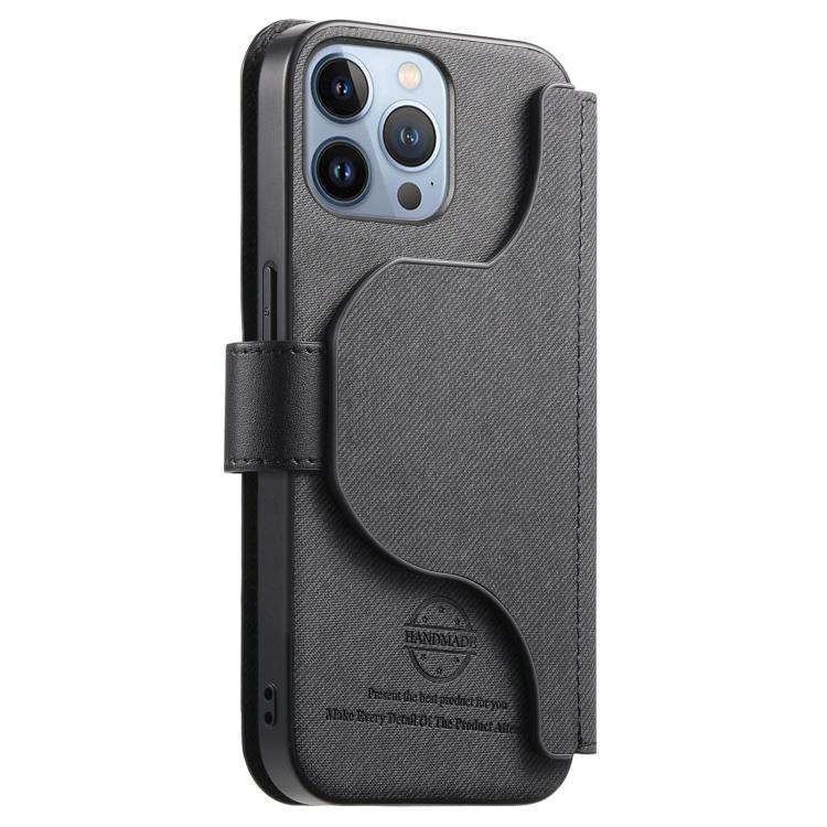 For iPhone 14 Pro Twill Fabric MagSafe RFID Anti-theft Zipper Wallet Leather Phone Case