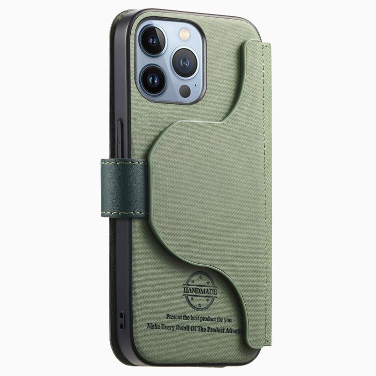 For iPhone 13 Pro Max Twill Fabric MagSafe RFID Anti-theft Zipper Wallet Leather Phone Case