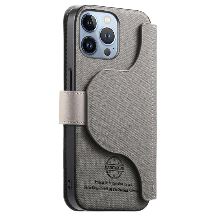 For iPhone 13 Pro Twill Fabric MagSafe RFID Anti-theft Zipper Wallet Leather Phone Case