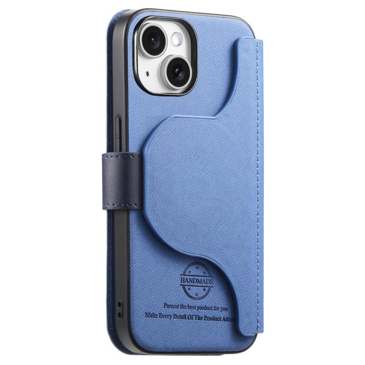 For iPhone 13 Twill Fabric MagSafe RFID Anti-theft Zipper Wallet Leather Phone Case