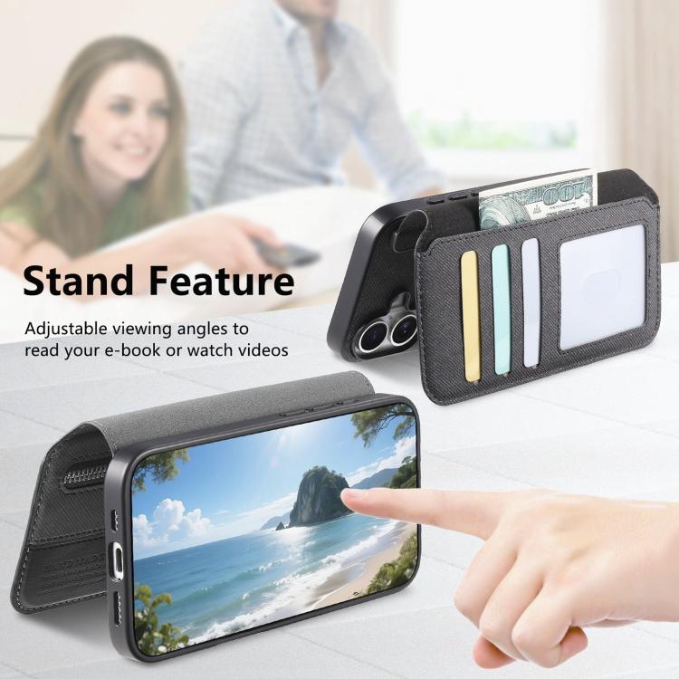 For iPhone 12 Twill Fabric MagSafe RFID Anti-theft Zipper Wallet Leather Phone Case