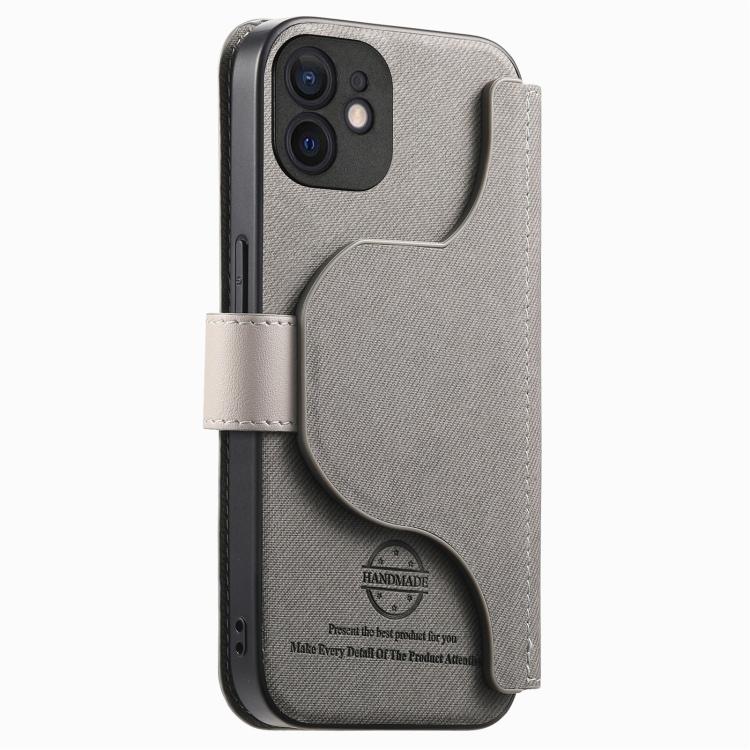 For iPhone 12 Twill Fabric MagSafe RFID Anti-theft Zipper Wallet Leather Phone Case