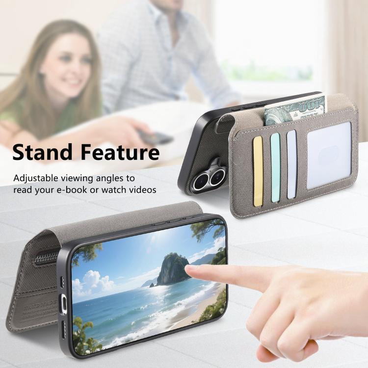 For iPhone 12 Twill Fabric MagSafe RFID Anti-theft Zipper Wallet Leather Phone Case