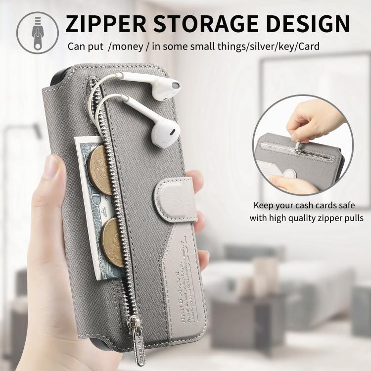 For iPhone 12 Twill Fabric MagSafe RFID Anti-theft Zipper Wallet Leather Phone Case