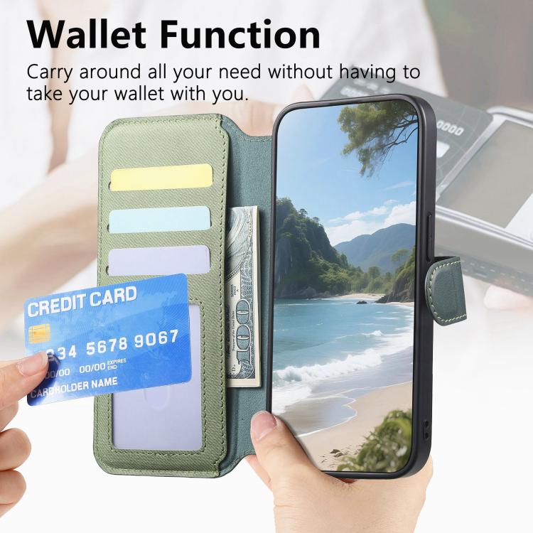 For iPhone 12 Twill Fabric MagSafe RFID Anti-theft Zipper Wallet Leather Phone Case