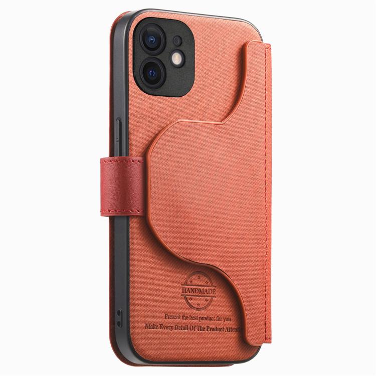 For iPhone 12 Twill Fabric MagSafe RFID Anti-theft Zipper Wallet Leather Phone Case