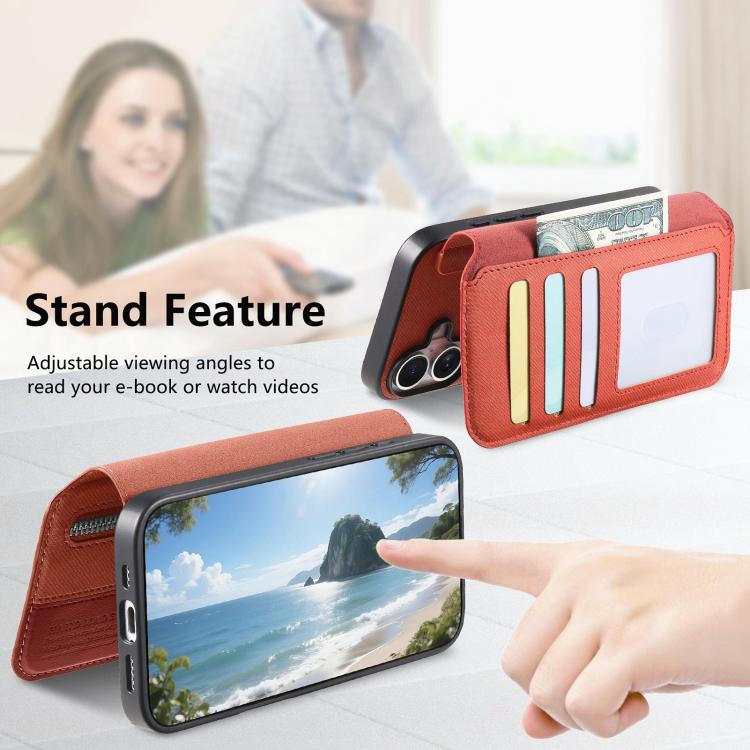 For iPhone 12 Twill Fabric MagSafe RFID Anti-theft Zipper Wallet Leather Phone Case