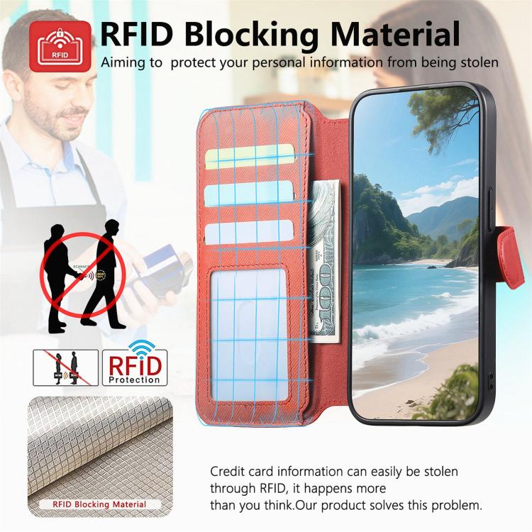 For iPhone 12 Twill Fabric MagSafe RFID Anti-theft Zipper Wallet Leather Phone Case
