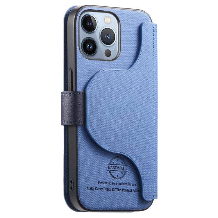 For iPhone 12 Pro Twill Fabric MagSafe RFID Anti-theft Zipper Wallet Leather Phone Case