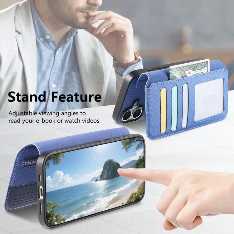 For iPhone 11 Twill Fabric MagSafe RFID Anti-theft Zipper Wallet Leather Phone Case