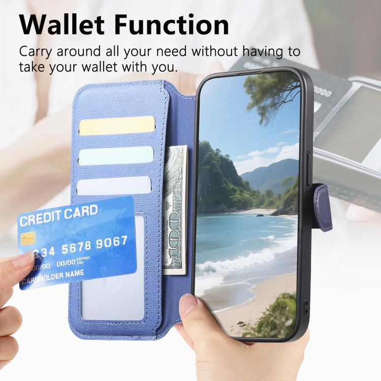 For iPhone 11 Twill Fabric MagSafe RFID Anti-theft Zipper Wallet Leather Phone Case