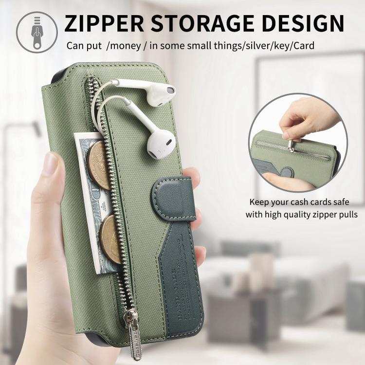 For iPhone 11 Twill Fabric MagSafe RFID Anti-theft Zipper Wallet Leather Phone Case