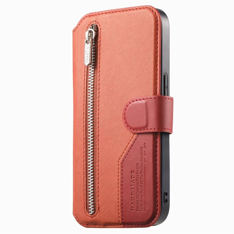 For iPhone 11 Twill Fabric MagSafe RFID Anti-theft Zipper Wallet Leather Phone Case