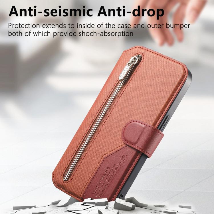 For iPhone 11 Twill Fabric MagSafe RFID Anti-theft Zipper Wallet Leather Phone Case