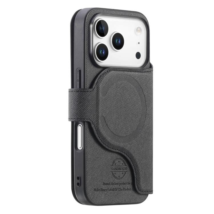 For iPhone 17 Pro Twill Fabric MagSafe RFID Anti-theft Zipper Wallet Leather Phone Case