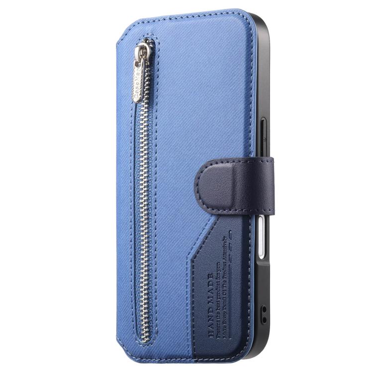 For iPhone 17 Pro Twill Fabric MagSafe RFID Anti-theft Zipper Wallet Leather Phone Case
