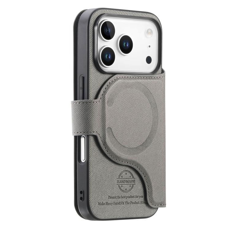 For iPhone 17 Pro Twill Fabric MagSafe RFID Anti-theft Zipper Wallet Leather Phone Case