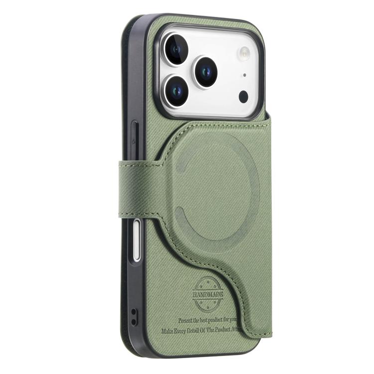 For iPhone 17 Pro Twill Fabric MagSafe RFID Anti-theft Zipper Wallet Leather Phone Case