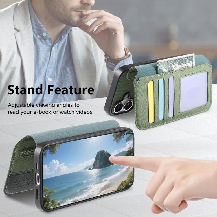 For iPhone 17 Pro Twill Fabric MagSafe RFID Anti-theft Zipper Wallet Leather Phone Case