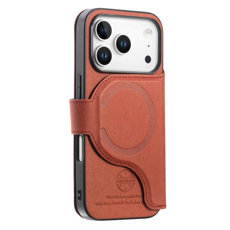 For iPhone 17 Pro Twill Fabric MagSafe RFID Anti-theft Zipper Wallet Leather Phone Case