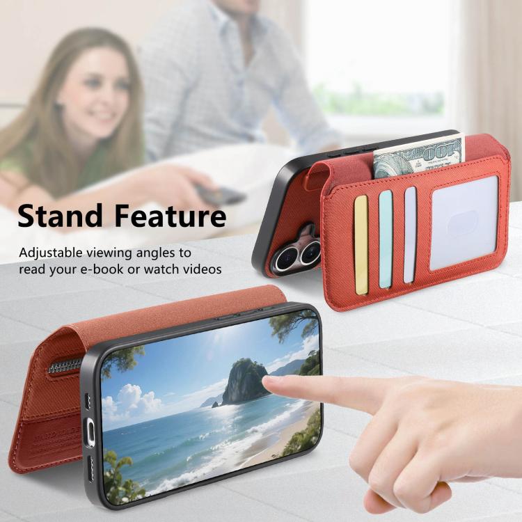 For iPhone 17 Pro Twill Fabric MagSafe RFID Anti-theft Zipper Wallet Leather Phone Case