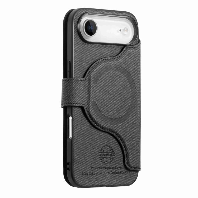 For iPhone Air Twill Fabric MagSafe RFID Anti-theft Zipper Wallet Leather Phone Case