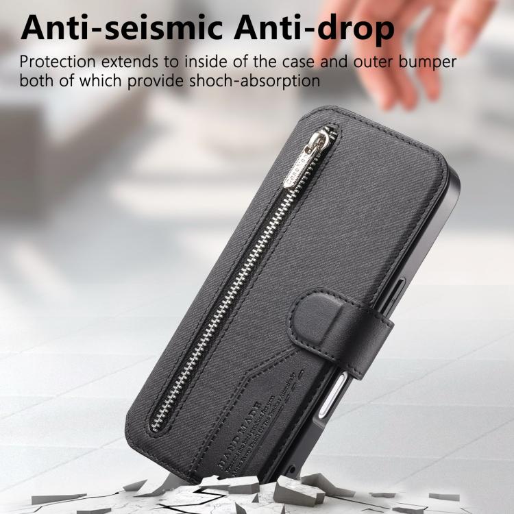 For iPhone Air Twill Fabric MagSafe RFID Anti-theft Zipper Wallet Leather Phone Case