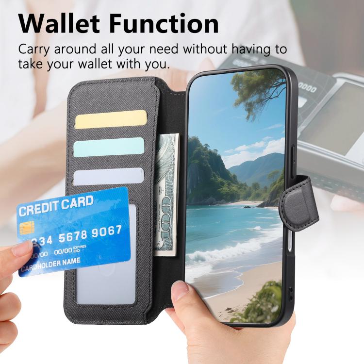 For iPhone Air Twill Fabric MagSafe RFID Anti-theft Zipper Wallet Leather Phone Case