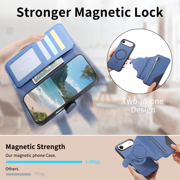 For iPhone Air Twill Fabric MagSafe RFID Anti-theft Zipper Wallet Leather Phone Case