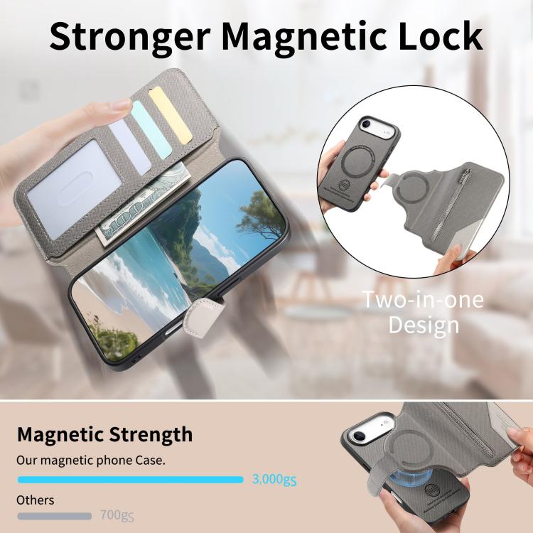 For iPhone Air Twill Fabric MagSafe RFID Anti-theft Zipper Wallet Leather Phone Case