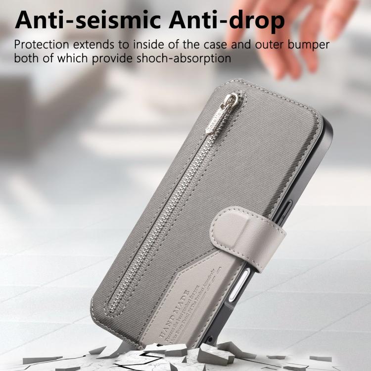 For iPhone Air Twill Fabric MagSafe RFID Anti-theft Zipper Wallet Leather Phone Case