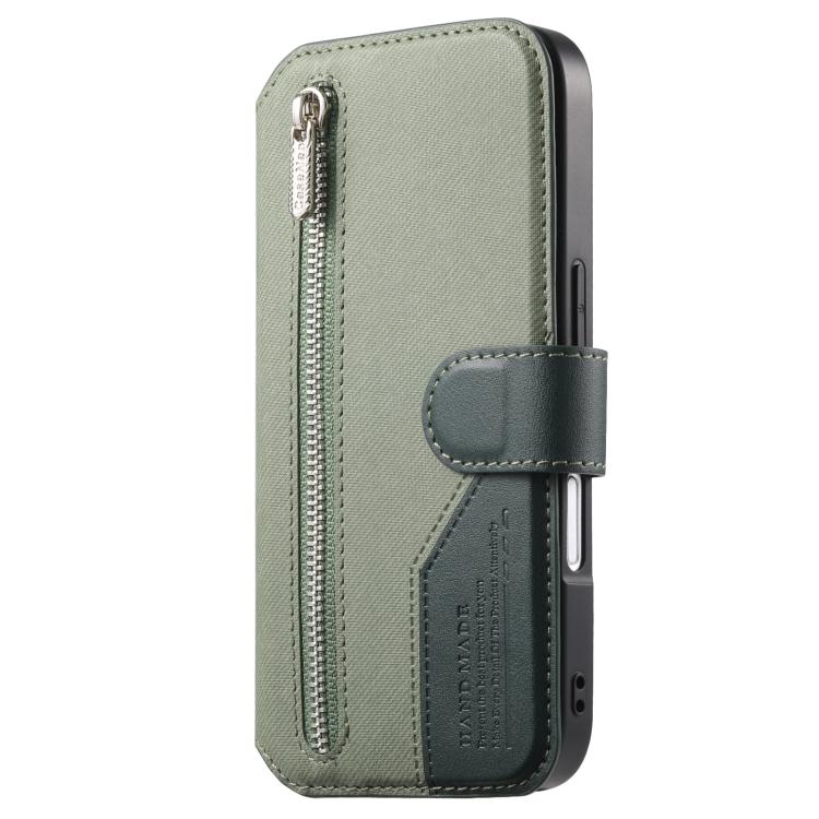 For iPhone Air Twill Fabric MagSafe RFID Anti-theft Zipper Wallet Leather Phone Case
