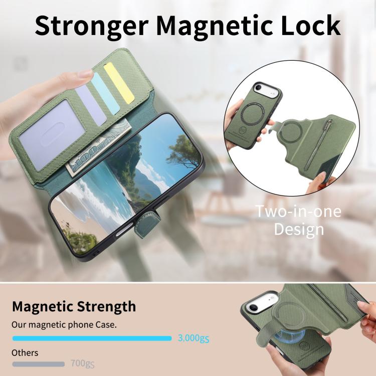For iPhone Air Twill Fabric MagSafe RFID Anti-theft Zipper Wallet Leather Phone Case