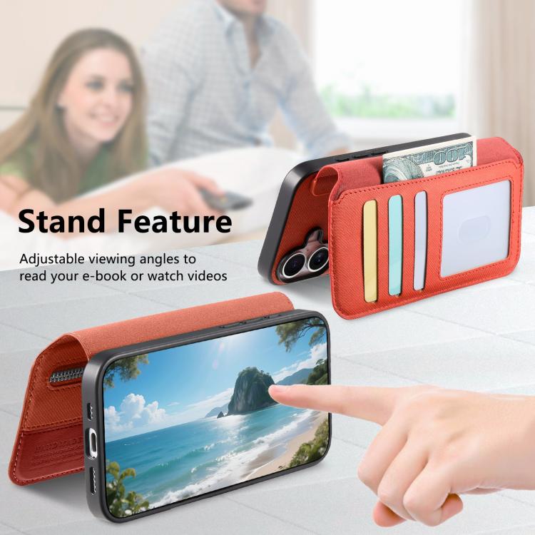 For iPhone Air Twill Fabric MagSafe RFID Anti-theft Zipper Wallet Leather Phone Case