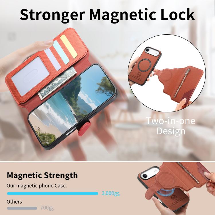 For iPhone Air Twill Fabric MagSafe RFID Anti-theft Zipper Wallet Leather Phone Case