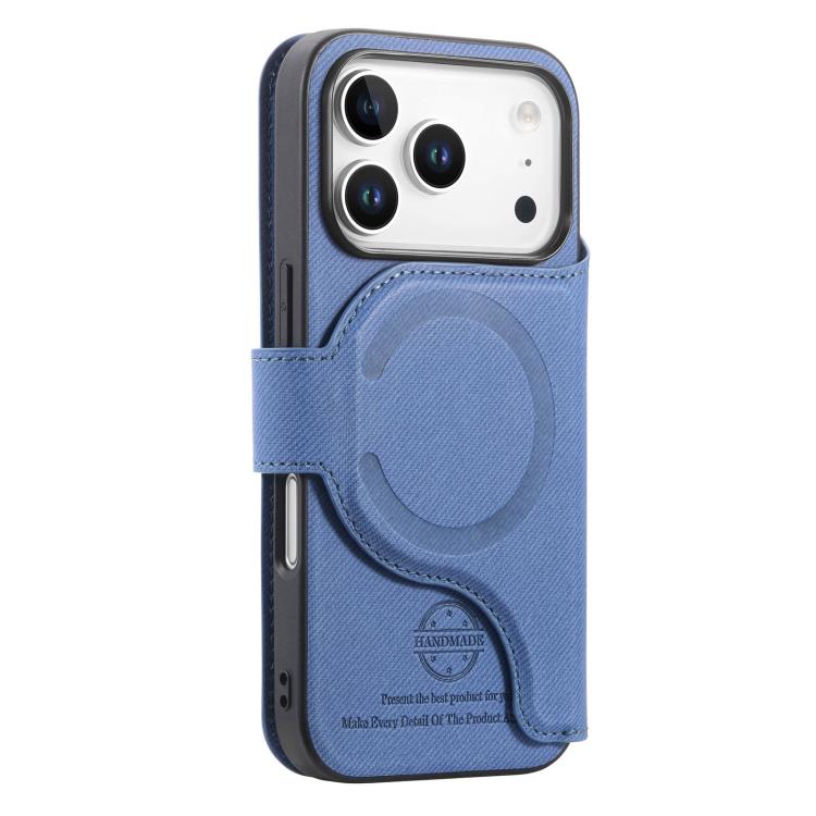 For iPhone 17 Pro Max Twill Fabric MagSafe RFID Anti-theft Zipper Wallet Leather Phone Case