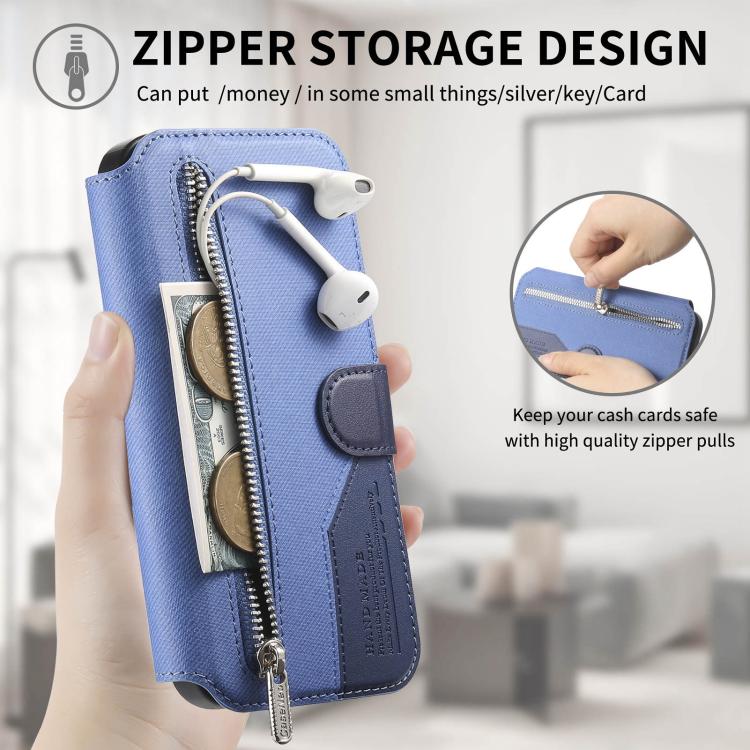 For iPhone 17 Pro Max Twill Fabric MagSafe RFID Anti-theft Zipper Wallet Leather Phone Case