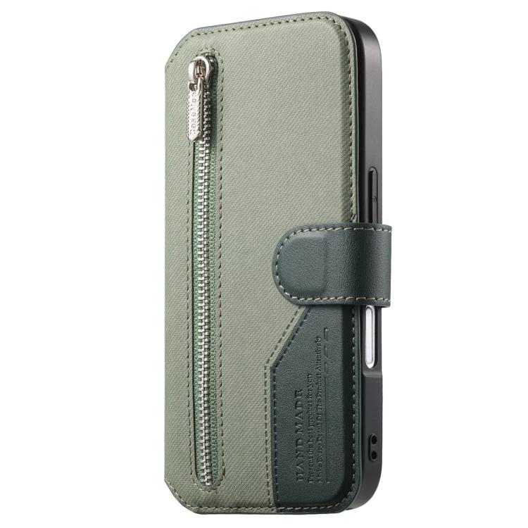 For iPhone 17 Pro Max Twill Fabric MagSafe RFID Anti-theft Zipper Wallet Leather Phone Case