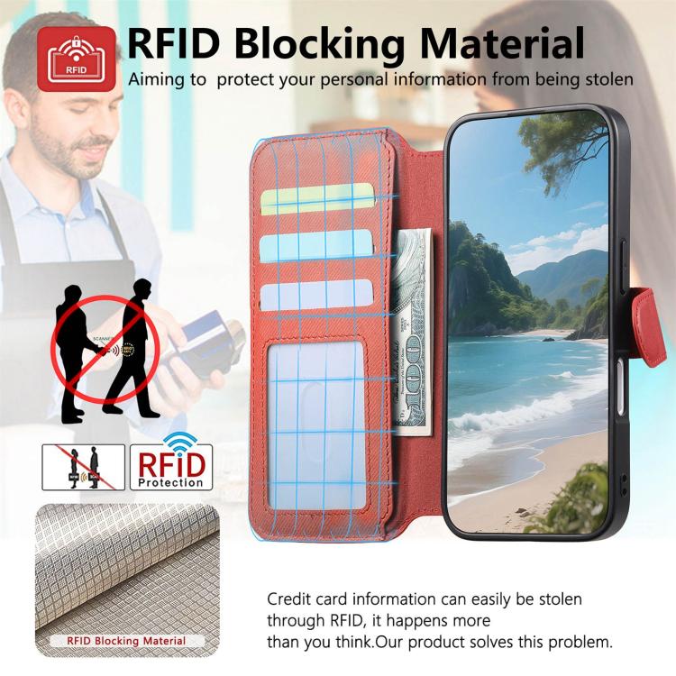 For iPhone 17 Pro Max Twill Fabric MagSafe RFID Anti-theft Zipper Wallet Leather Phone Case