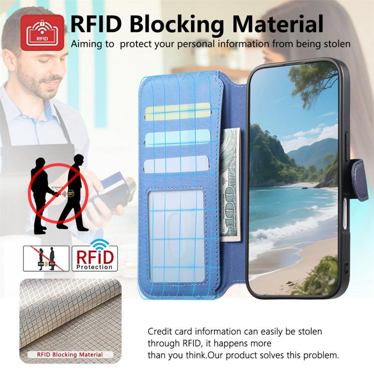 For iPhone 17 Twill Fabric MagSafe RFID Anti-theft Zipper Wallet Leather Phone Case