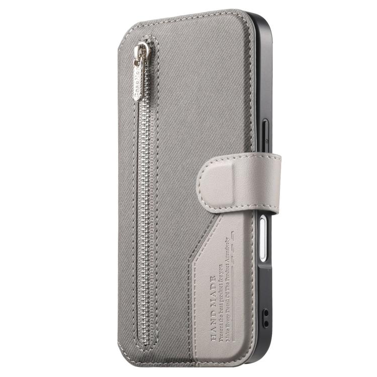 For iPhone 17 Twill Fabric MagSafe RFID Anti-theft Zipper Wallet Leather Phone Case