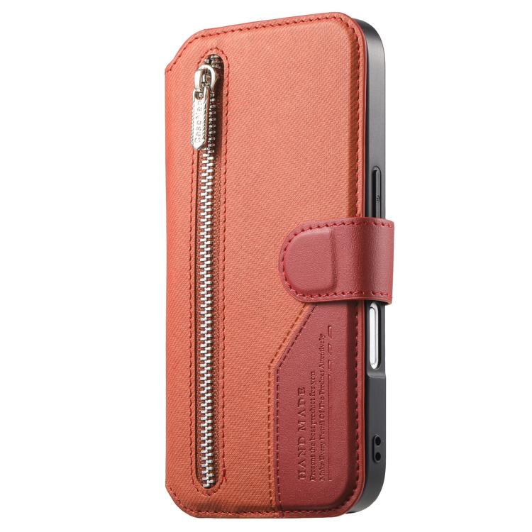 For iPhone 17 Twill Fabric MagSafe RFID Anti-theft Zipper Wallet Leather Phone Case