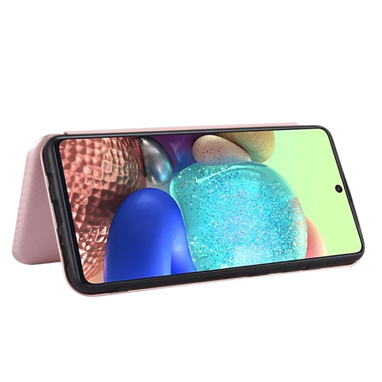 For Samsung Galaxy M51 (Side Fingerprint) Carbon Fiber Texture Horizontal Flip TPU + PC + PU Leather Case with Card Slot