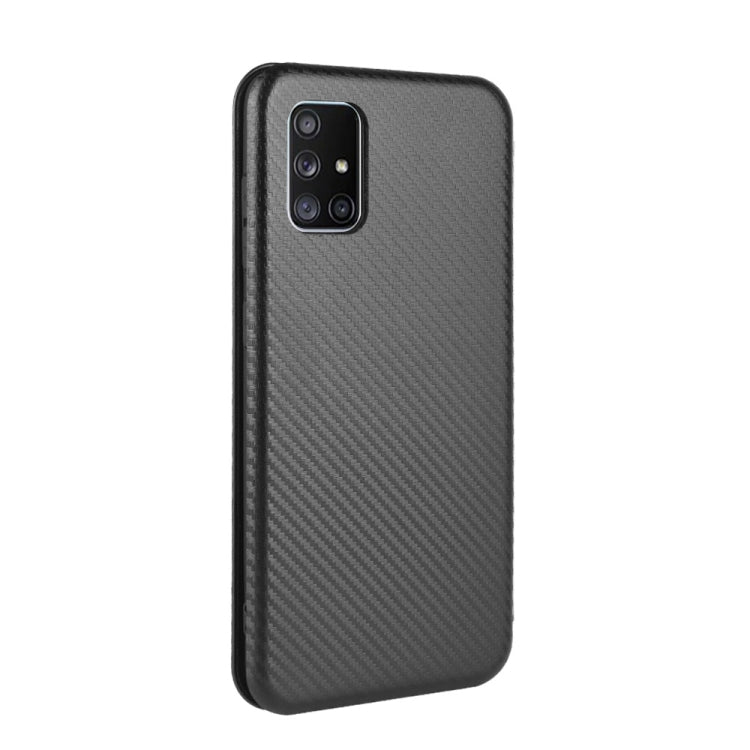 For Samsung Galaxy M51 (Side Fingerprint) Carbon Fiber Texture Horizontal Flip TPU + PC + PU Leather Case with Card Slot