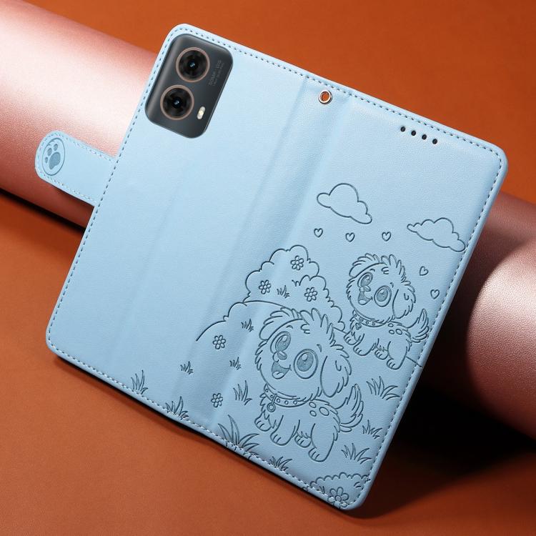 For Motorola Edge 50 Fusion 5G Embossed Heart Dog RFID Blocking Wallet Leather Phone Case